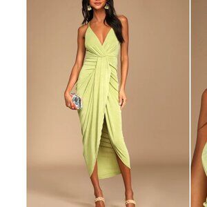 Light Green Surplice Midi Dress